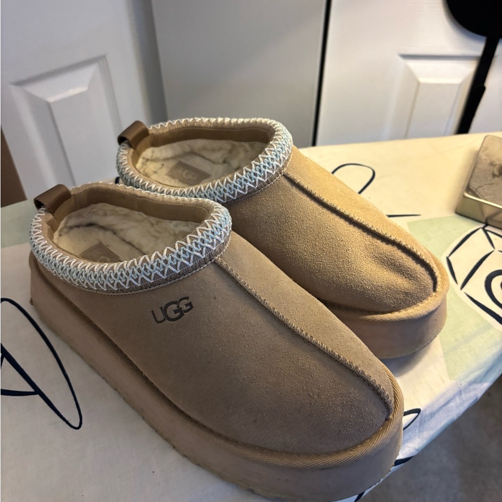 UGG Tazz Suede Slip-Ons in Sand
